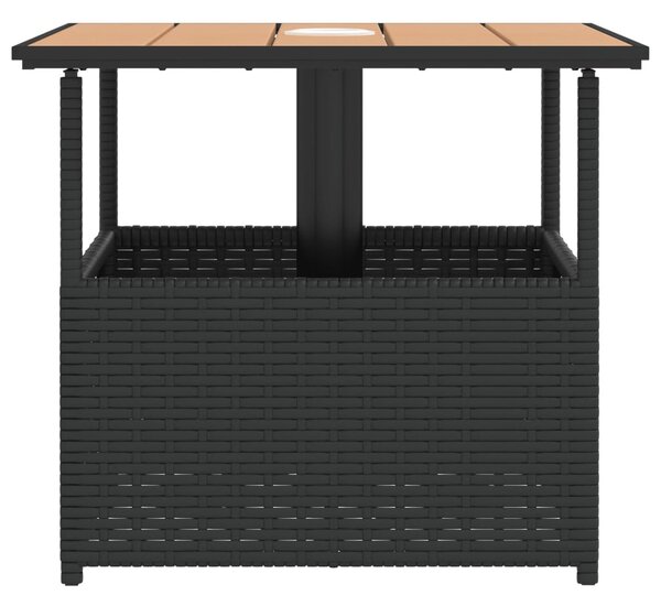 Fekete polyrattan kerti asztal napernyőlyukkal 55x55x46,5 cm