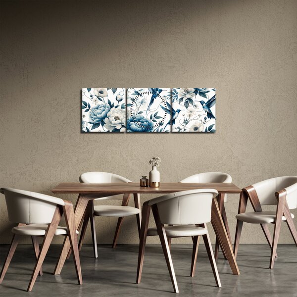 Kép - Kolibrikok virágokkal (órával) (90x30 cm)