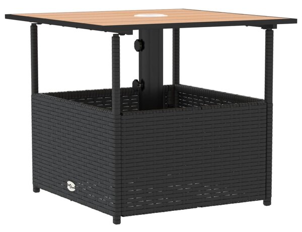 Fekete polyrattan kerti asztal napernyőlyukkal 55x55x46,5 cm