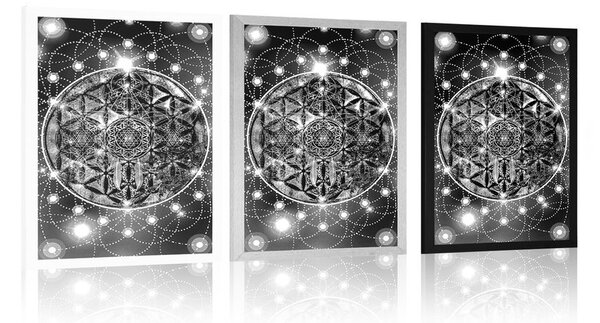 Poszter varázslatos Mandala fekete fehérben