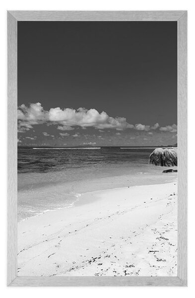 Poszter Anse Source strand fekete fehérben