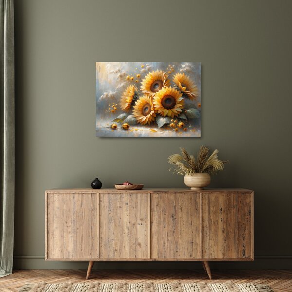 Üveg kép - Napraforgók festménye (70x50 cm)