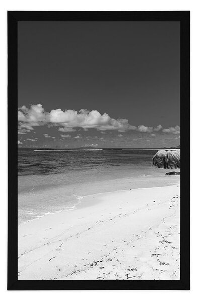 Poszter Anse Source strand fekete fehérben