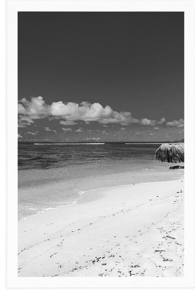 Poszter Anse Source strand fekete fehérben