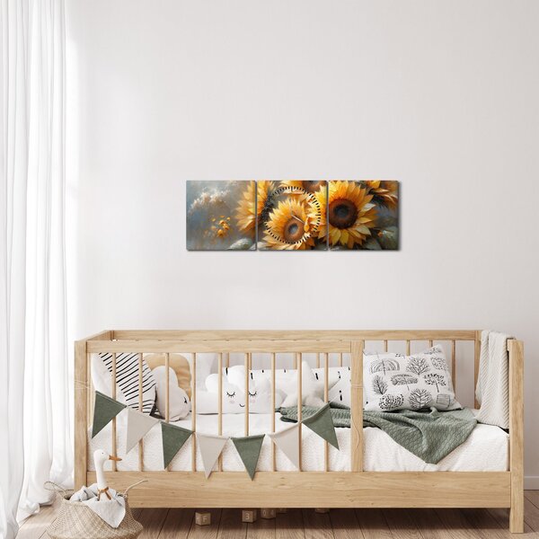Kép - Napraforgók festménye (órával) (90x30 cm)