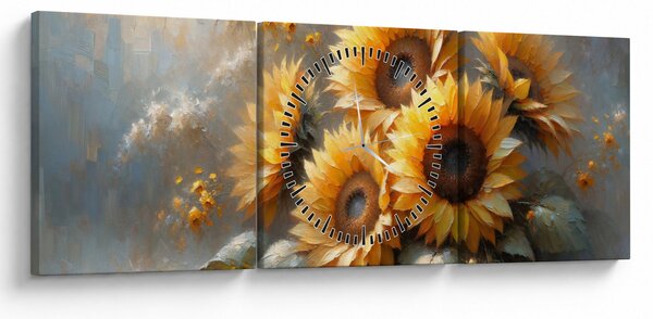 Kép - Napraforgók festménye (órával) (90x30 cm)