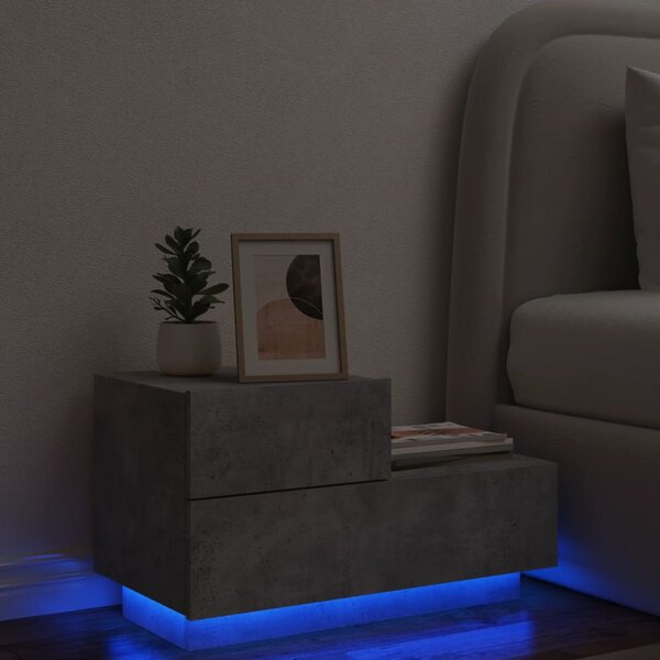 Betonszürke éjjeliszekrény LED-fényekkel 70x36x40,5 cm