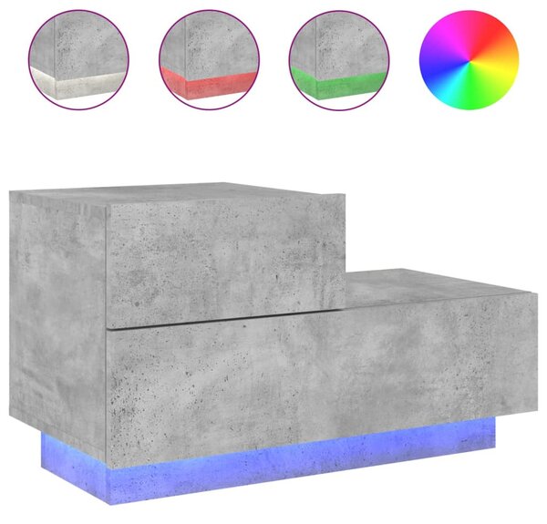 Betonszürke éjjeliszekrény LED-fényekkel 70x36x40,5 cm