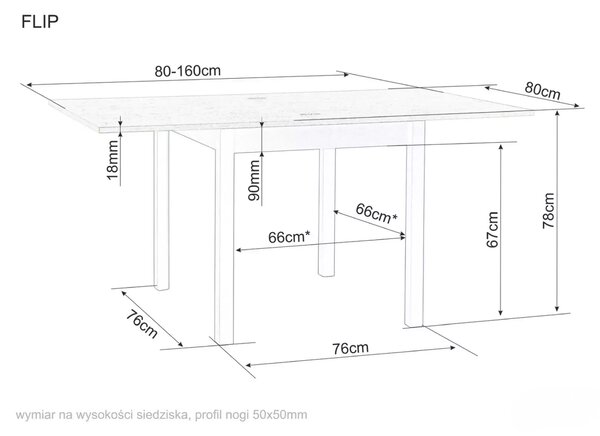 Kihúzható étkezőasztal FLIP 80(160)X80 cm, kasmír/Cremona Torro tölgy