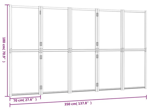 Fehér 5 paneles térelválasztó 350x180 cm