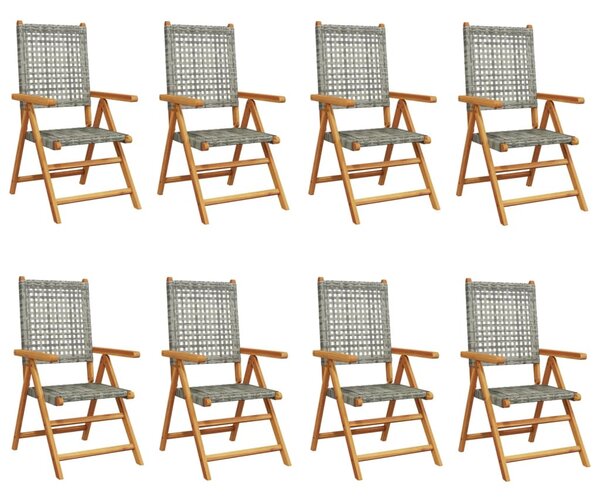 8 db szürke polyrattan és tömör fa dönthető kerti szék