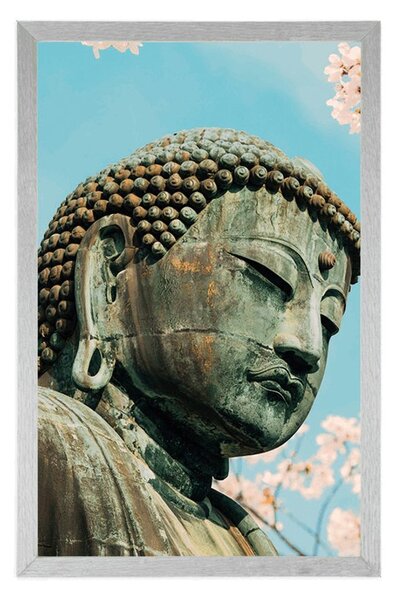 Poszter Buddha szobor cseresznye fa közelében