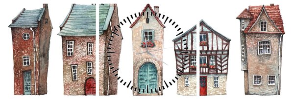 Kép - Akvarell házak (órával) (90x30 cm)