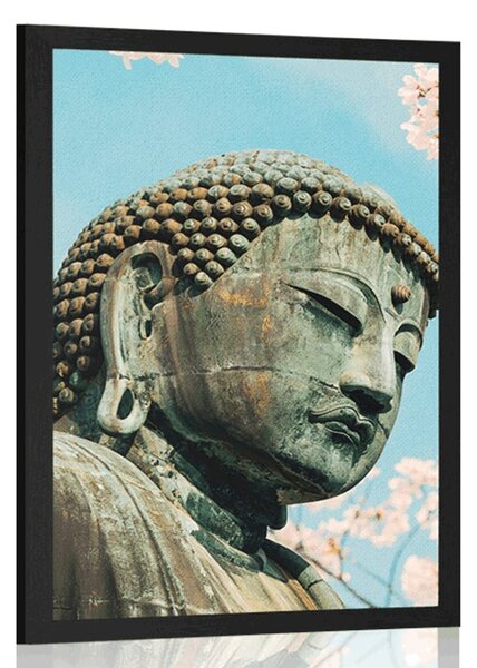 Poszter Buddha szobor cseresznye fa közelében