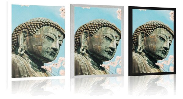Poszter Buddha szobor cseresznye fa közelében
