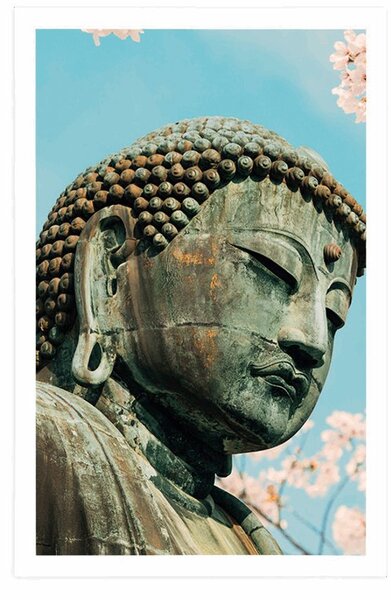 Poszter Buddha szobor cseresznye fa közelében