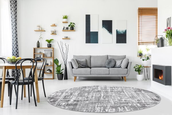 Modern MEFE Kör szőnyeg 8722 Vonalak vintage - Structural két szintű gyapjú szürke / fehér