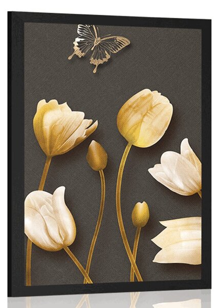 Poszter tulipánok arany motívummal
