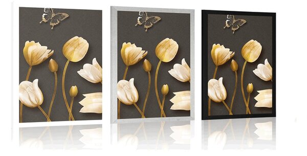Poszter tulipánok arany motívummal