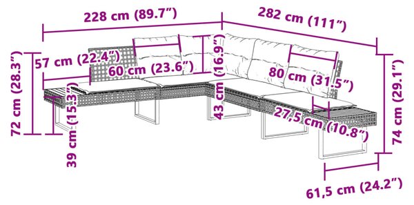2 részes fekete polyrattan és üveg kerti kanapészett párnákkal