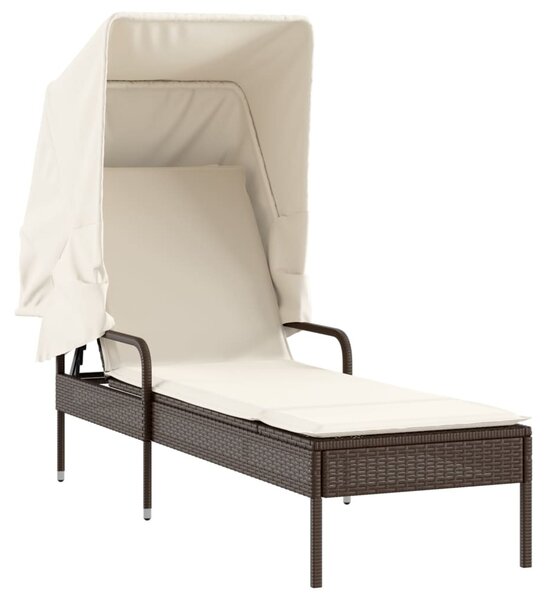Barna polyrattan napozóágy tetővel