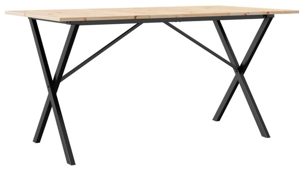 Tömör fenyőfa és acél étkezőasztal X-vázzal 160x80x75 cm