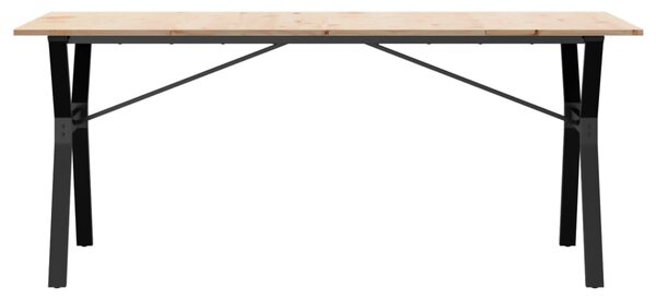 Tömör fenyőfa és acél étkezőasztal Y-vázzal 180x90x75 cm