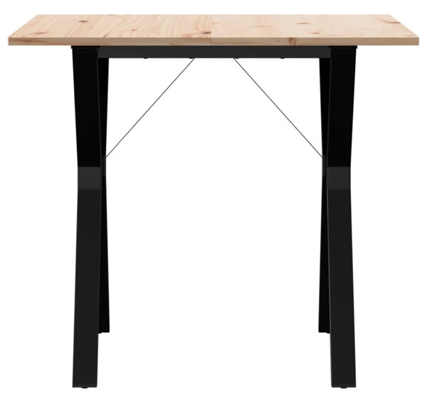 Tömör fenyőfa és acél étkezőasztal Y-vázzal 80x80x75 cm