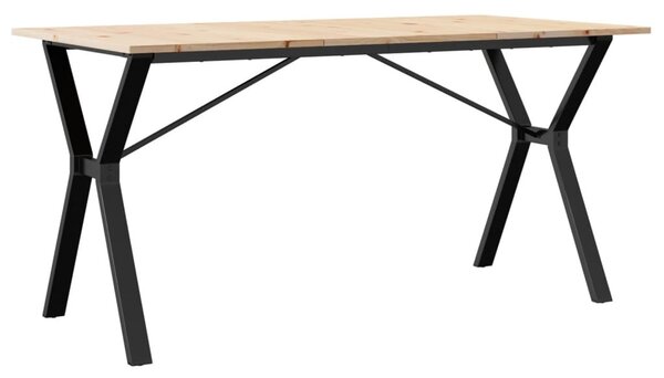 Tömör fenyőfa és acél étkezőasztal Y-vázzal 140x80x75 cm