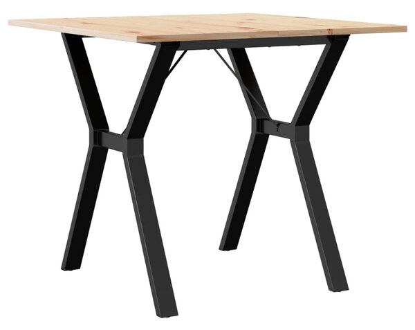 Tömör fenyőfa és acél étkezőasztal Y-vázzal 80x80x75 cm