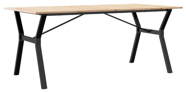 Tömör fenyőfa és acél étkezőasztal Y-vázzal 180x90x75 cm