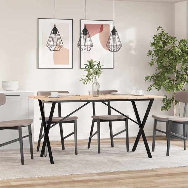 Tömör fenyőfa és acél étkezőasztal X-vázzal 160x80x75 cm