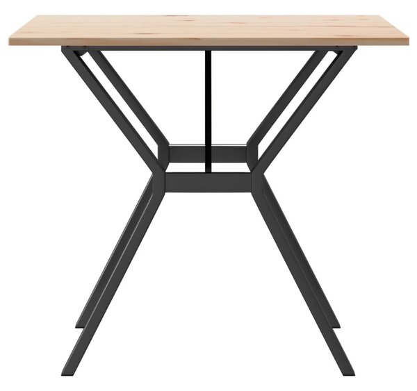 Tömör fenyőfa és acél étkezőasztal Y-vázzal 80x80x75 cm