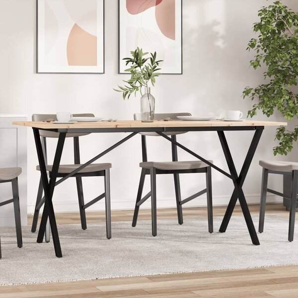 Tömör fenyőfa és acél étkezőasztal X-vázzal 160x80x75 cm