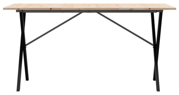 Tömör fenyőfa és acél étkezőasztal X-vázzal 160x80x75 cm