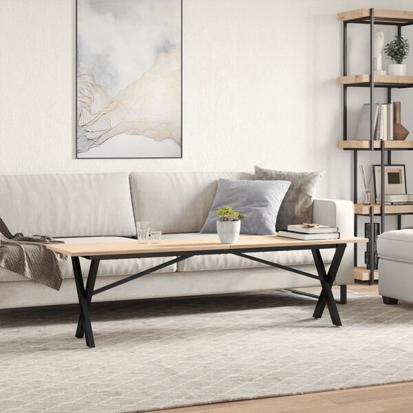 Tömör fenyőfa és acél dohányzóasztal X-vázzal 160x40x45 cm