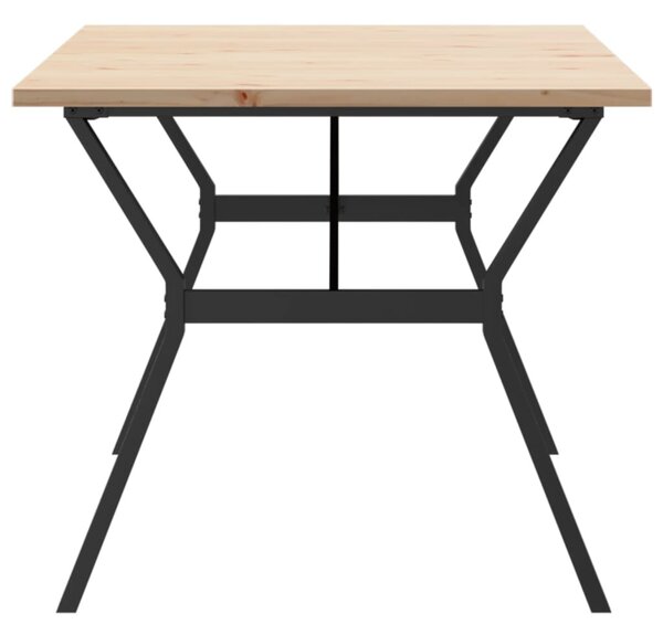 Tömör fenyőfa és acél étkezőasztal Y-vázzal 180x90x75,5 cm
