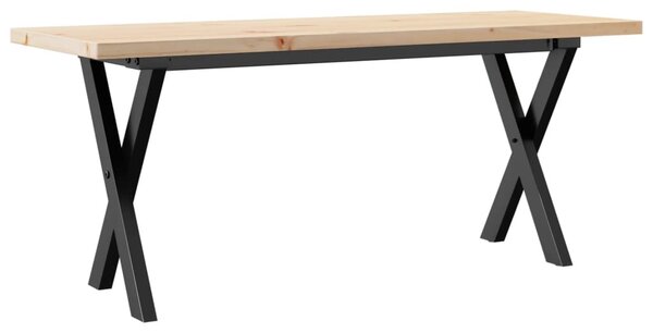 Tömör fenyőfa és acél X-vázú dohányzóasztal 110x40x45,5 cm
