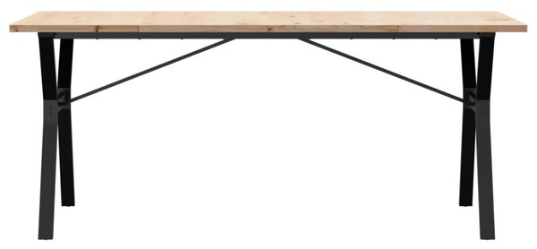 Tömör fenyőfa és acél étkezőasztal Y-vázzal 180x90x75,5 cm