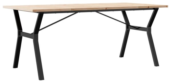 Tömör fenyőfa és acél étkezőasztal Y-vázzal 180x90x75,5 cm