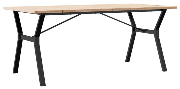 Tömör fenyőfa és acél étkezőasztal Y-vázzal 180x90x75,5 cm