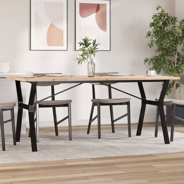 Tömör fenyőfa és acél étkezőasztal Y-vázzal 180x90x75,5 cm
