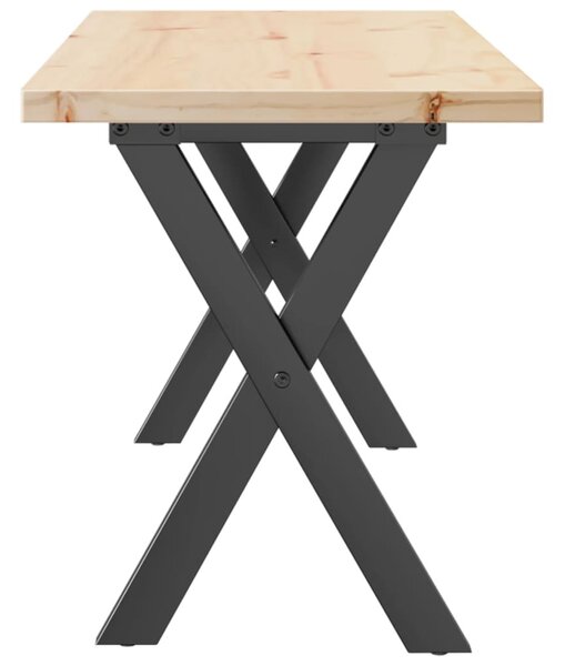 Tömör fenyőfa és acél X-vázú dohányzóasztal 110x40x45,5 cm