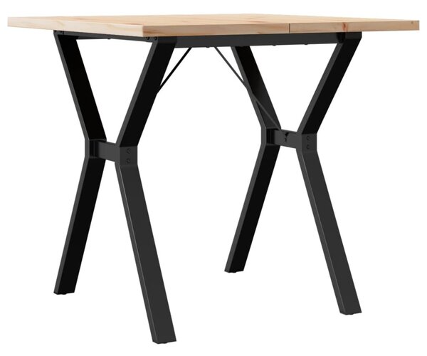 Tömör fenyőfa és acél étkezőasztal Y-vázzal 80x80x75,5 cm