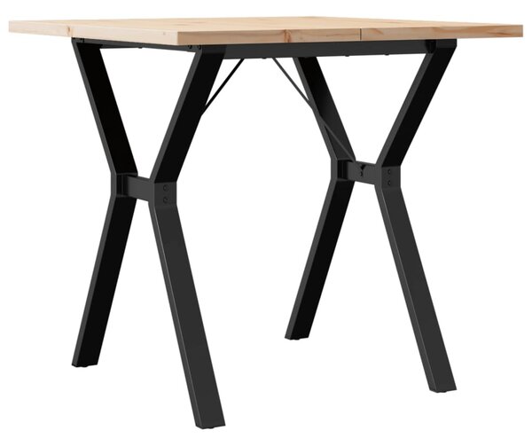 Tömör fenyőfa és acél étkezőasztal Y-vázzal 80x80x75,5 cm