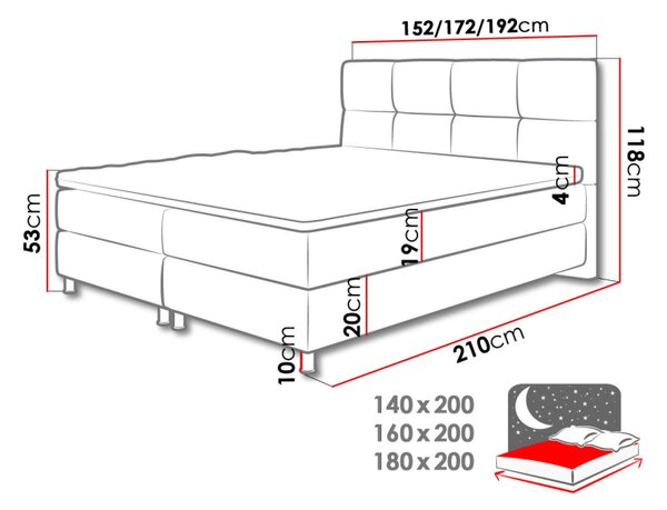 CARMIN boxspring ágy 180x200 - bézs + INGYENES topper