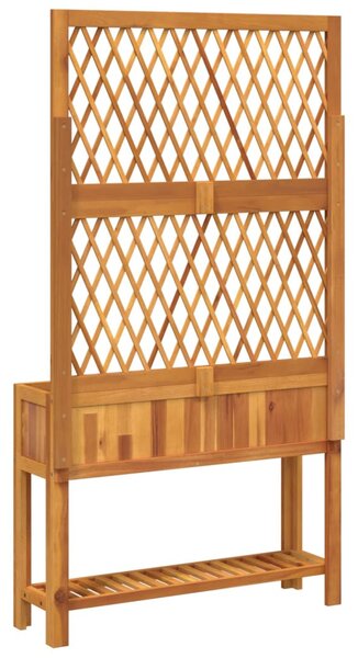 Tömör akácfa rácsos ültetőláda polccal 100 x 32 x 185 cm