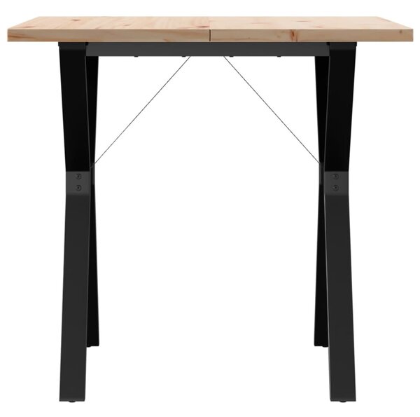 Tömör fenyőfa és acél étkezőasztal Y-vázzal 80x80x75,5 cm