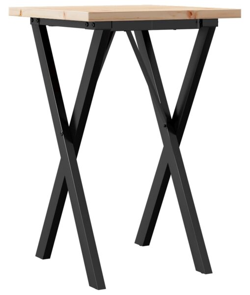 Tömör fenyőfa és acél étkezőasztal X-vázzal 50x50x75,5 cm