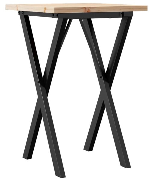 Tömör fenyőfa és acél étkezőasztal X-vázzal 50x50x75,5 cm